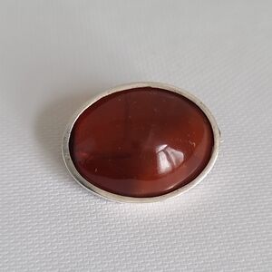 Antique Vintage Red Agate Gemstone Boho Chunky Oval Silver Bezel Brooch Pin
